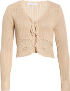 All in Favor Crochet Detail Tie Front Sweater