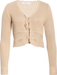 All in Favor Crochet Detail Tie Front Sweater