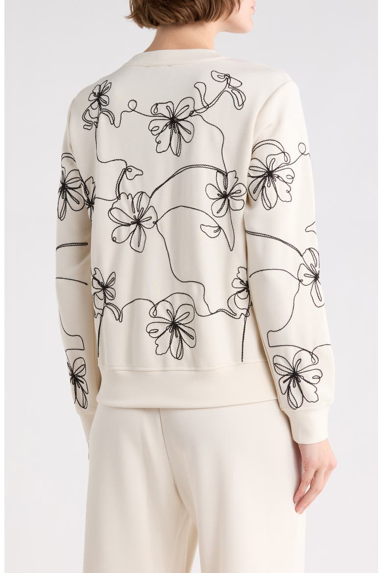 Embroidered Scuba Sweatshirt, Alternate, color, ECRU/ BLACK