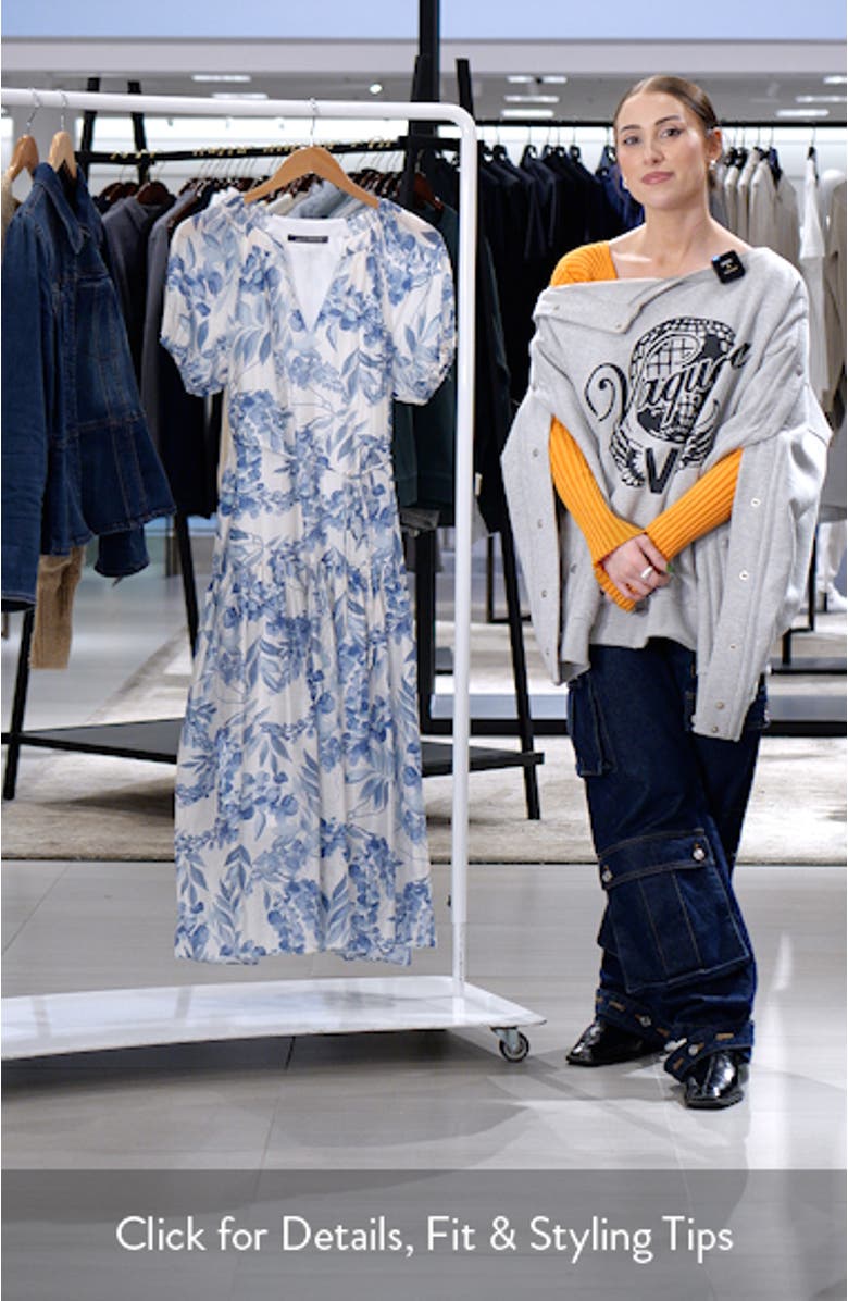 Floral Bubble Sleeve Midi Dress, sales video thumbnail