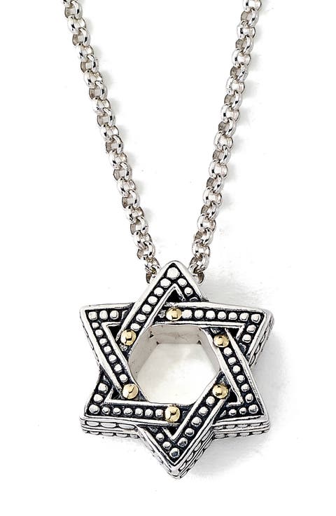 18K Gold & Sterling Silver Star of David Pendant Necklace