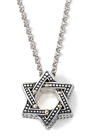 Samuel B. 18k Gold & Sterling Silver Star Of David Pendant Necklace In Silver And Gold