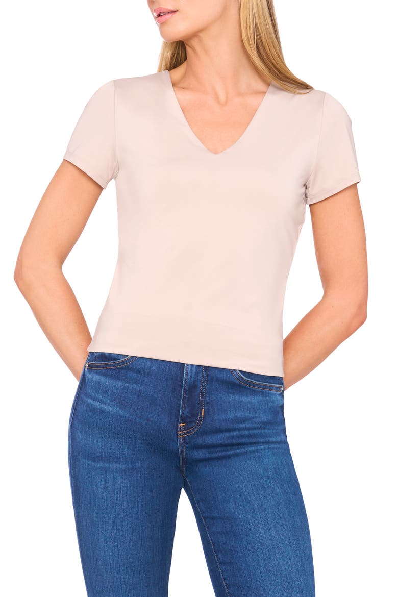 V-Neck Compression T-Shirt, Main, color, TAUPE