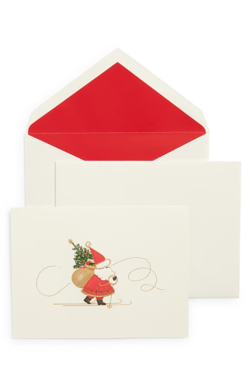 Crane Set of 10 Skiing Santa Holiday Greeting Cards in Ivory/Red  product
