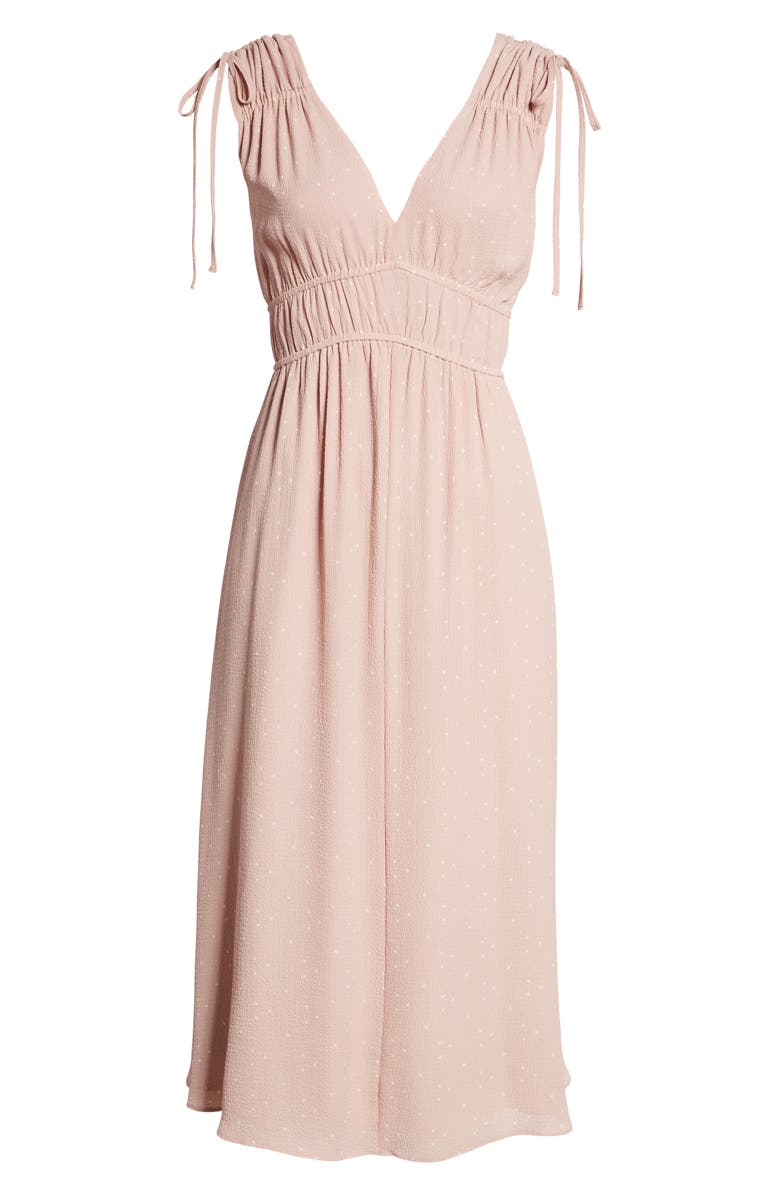 Madewell Ruched Crepe Midi Dress, Alternate, color, 