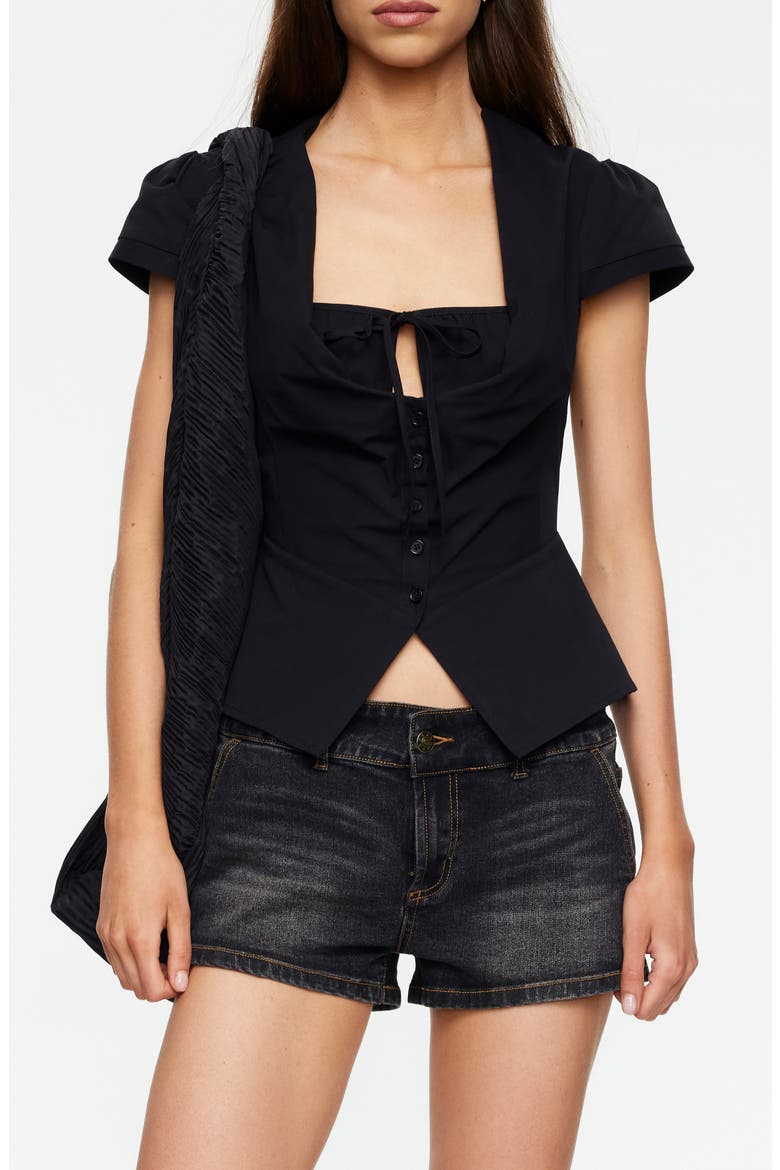 Kendall Split Front Cotton Button-Up Top, Main, color, NOIR