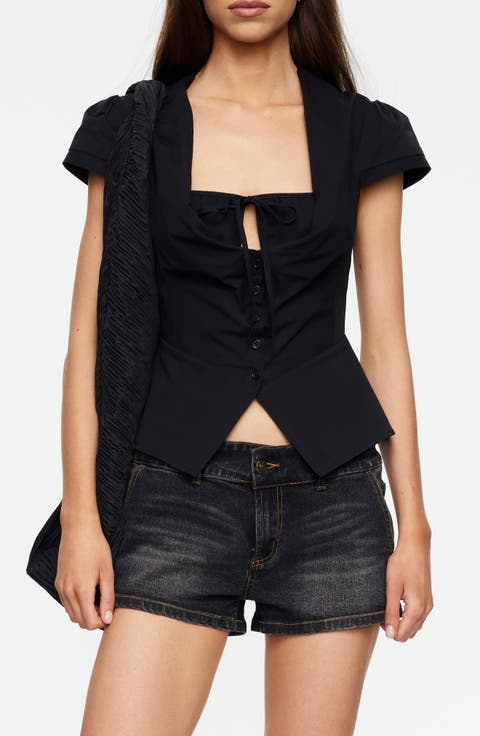 Kendall Split Front Cotton Button-Up Top