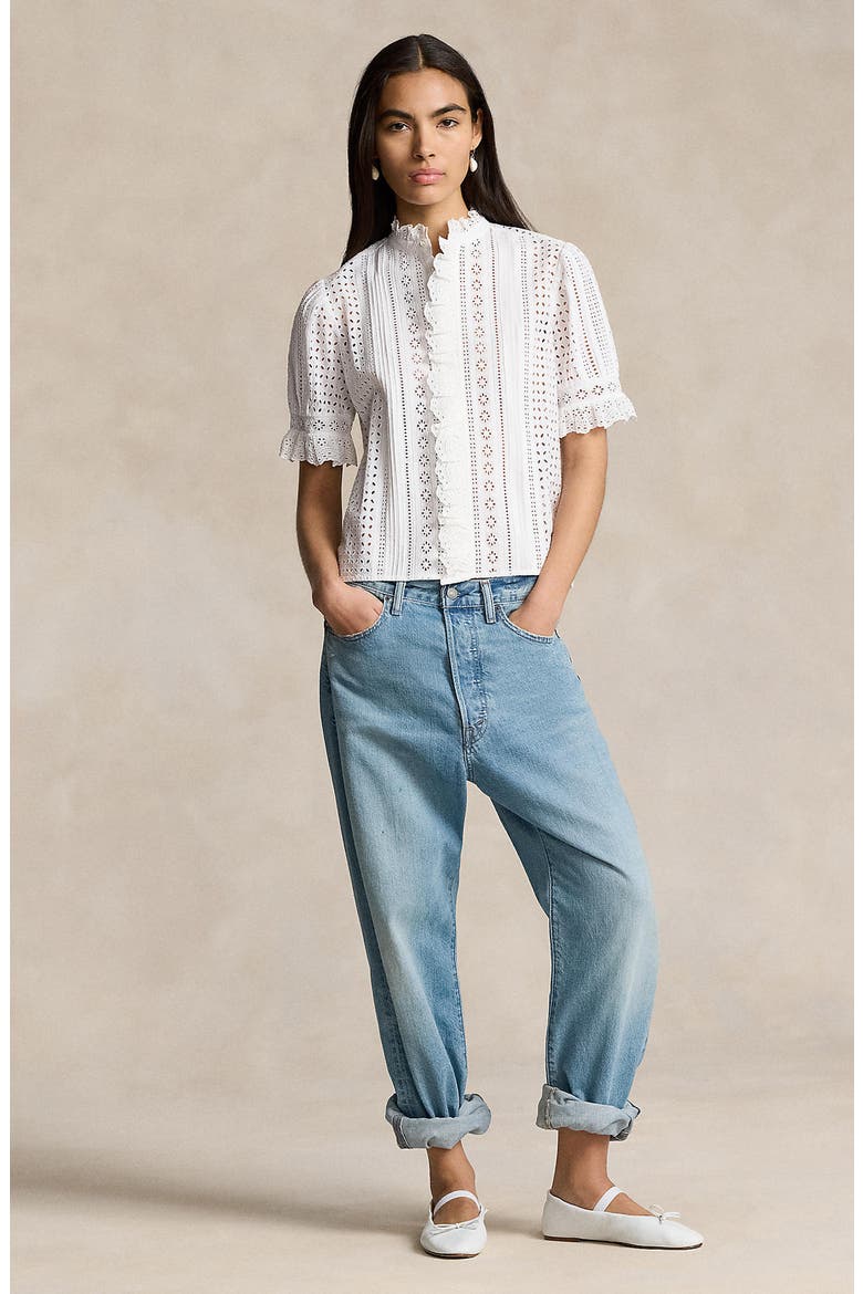 Cotton Eyelet Button-Up Shirt, Alternate, color, WHITE