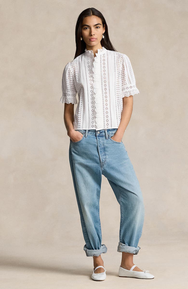 Polo Ralph Lauren Cotton Eyelet Button-Up Shirt, Alternate, color, 