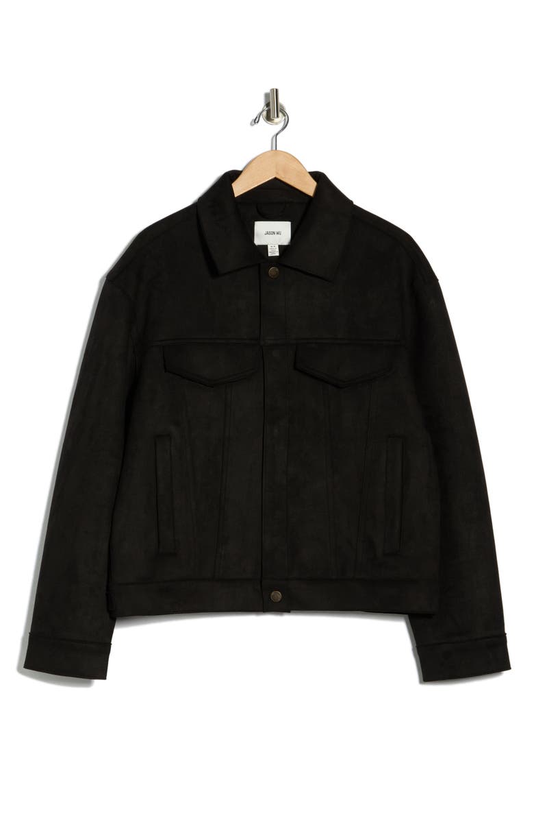 JASON WU Faux Suede Trucker Jacket, Alternate, color, Black
