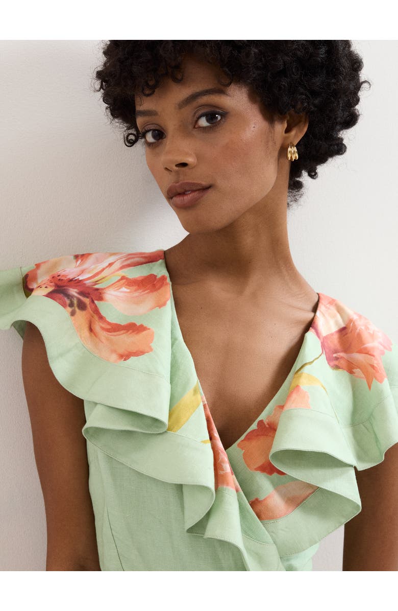 Phase Eight Matilda Ruffle V-Neck Floral Dress, Alternate, color, Green