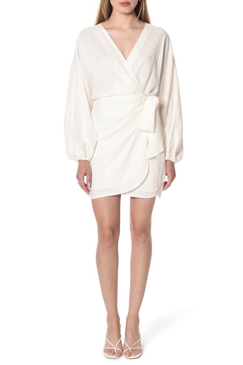 Amour Long Sleeve Linen Blend Wrap Dress, Main, color, IVORY