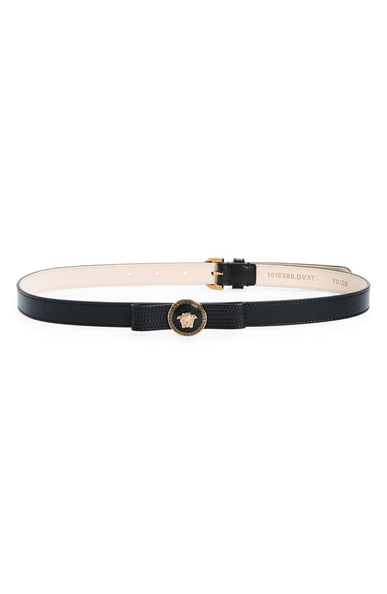 Versace La Medusa Bow Leather Belt, Main, color,
