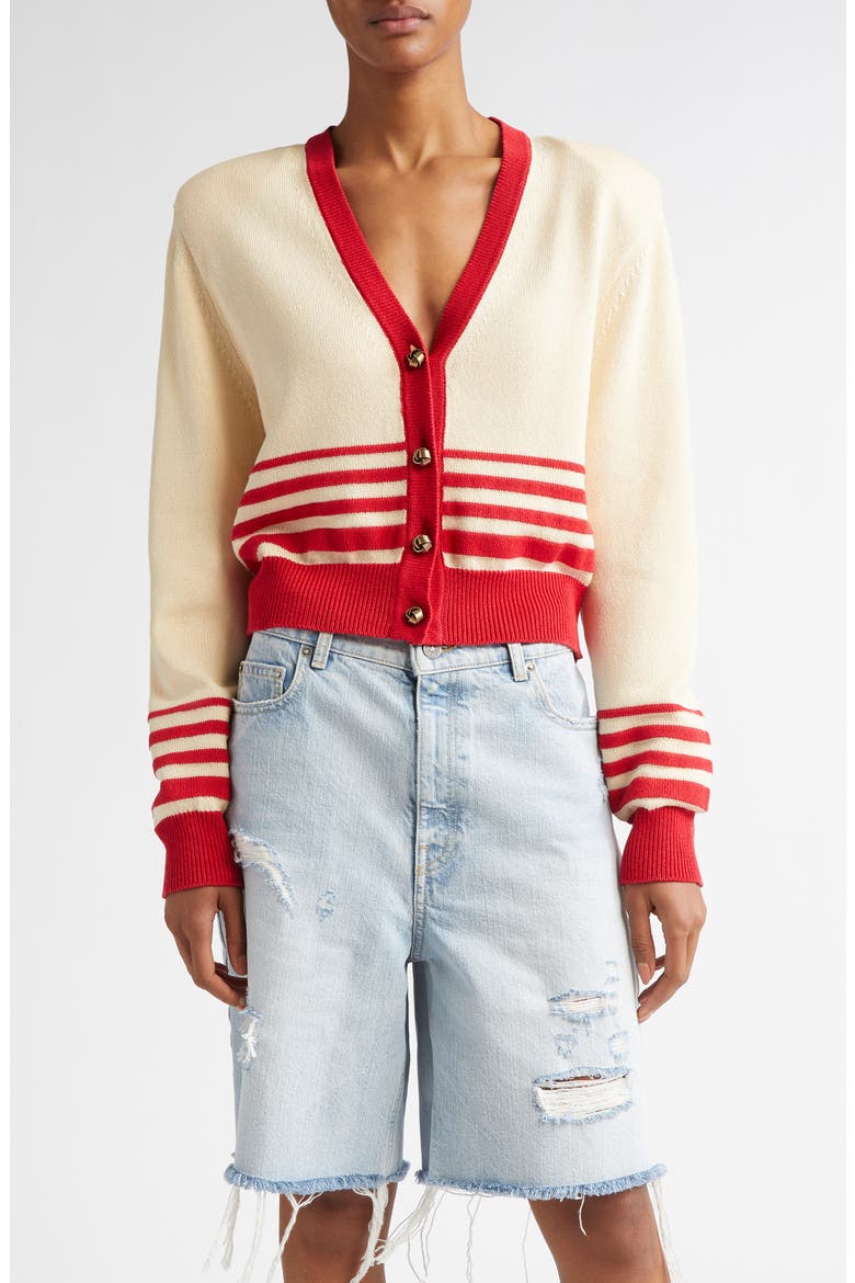 Nico Stripe Crop Cardigan, Main, color, SHORTBREAD/ HAUTE RED