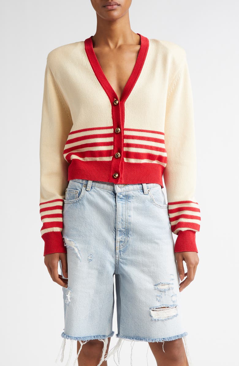 Golden Goose Nico Stripe Crop Cardigan, Main, color, Shortbread/ Haute Red
