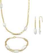DELMAR Cultured Pearl Earrings, Bracelet & Necklace Set