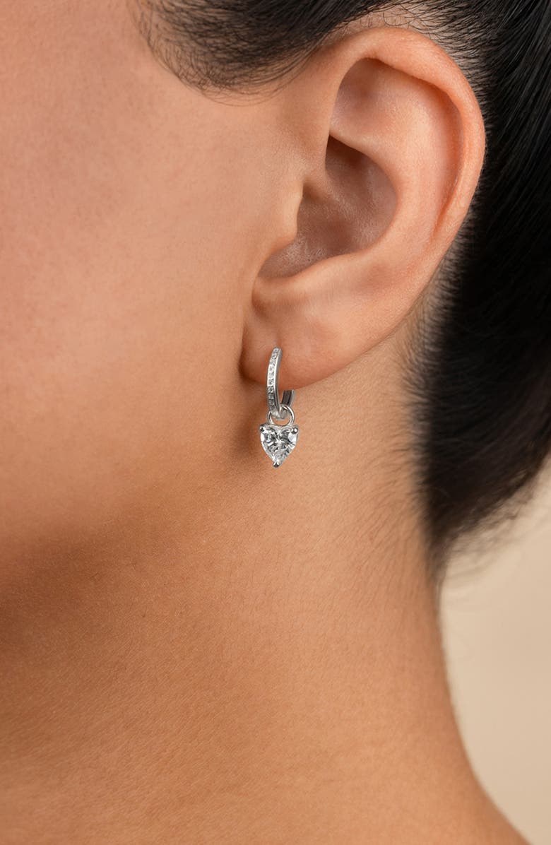 Sterling Forever Eugenia Heart Drop Huggie Hoop Earrings, Alternate, color, Silver