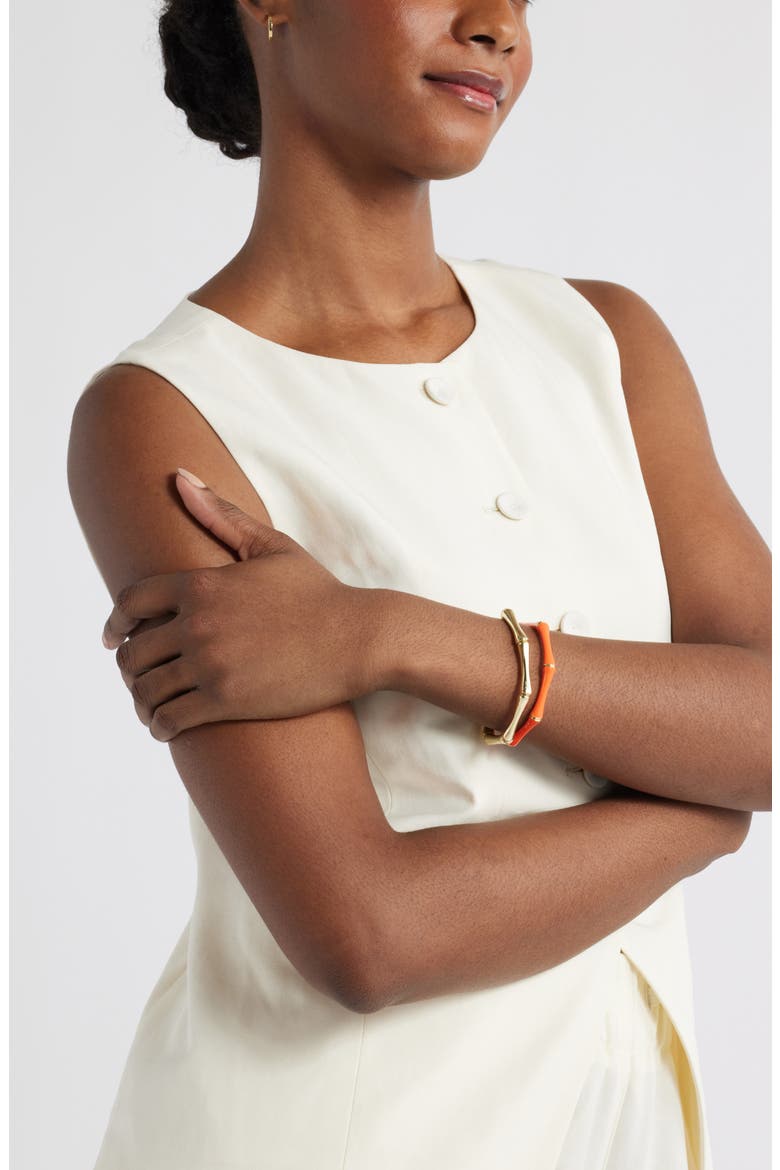 Set of 2 Bamboo Link Stretch Bracelets, Alternate, color, ORANGE RED- GOLD