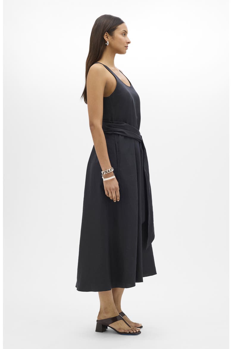 Sarong Linen Dress, Alternate, color, Black