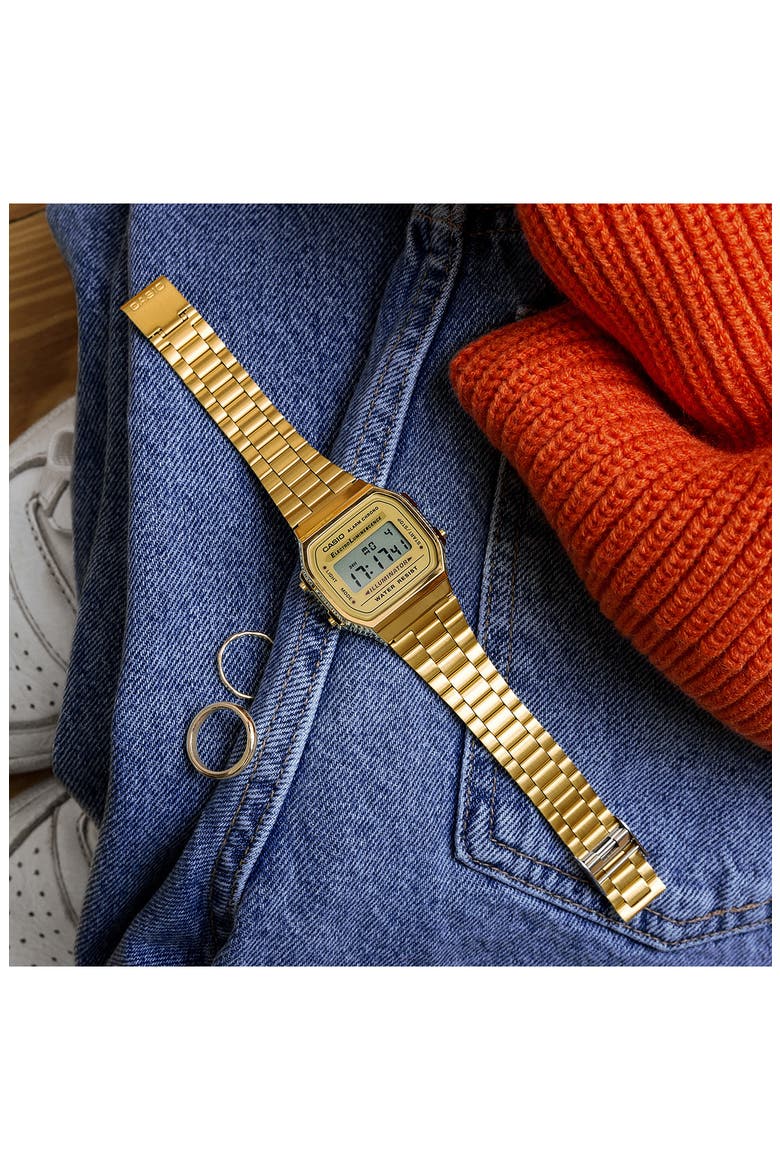 Vintage A168WG-9VT Digital Bracelet Watch, 33.5mm x 28.6mm, Alternate, color, GOLD