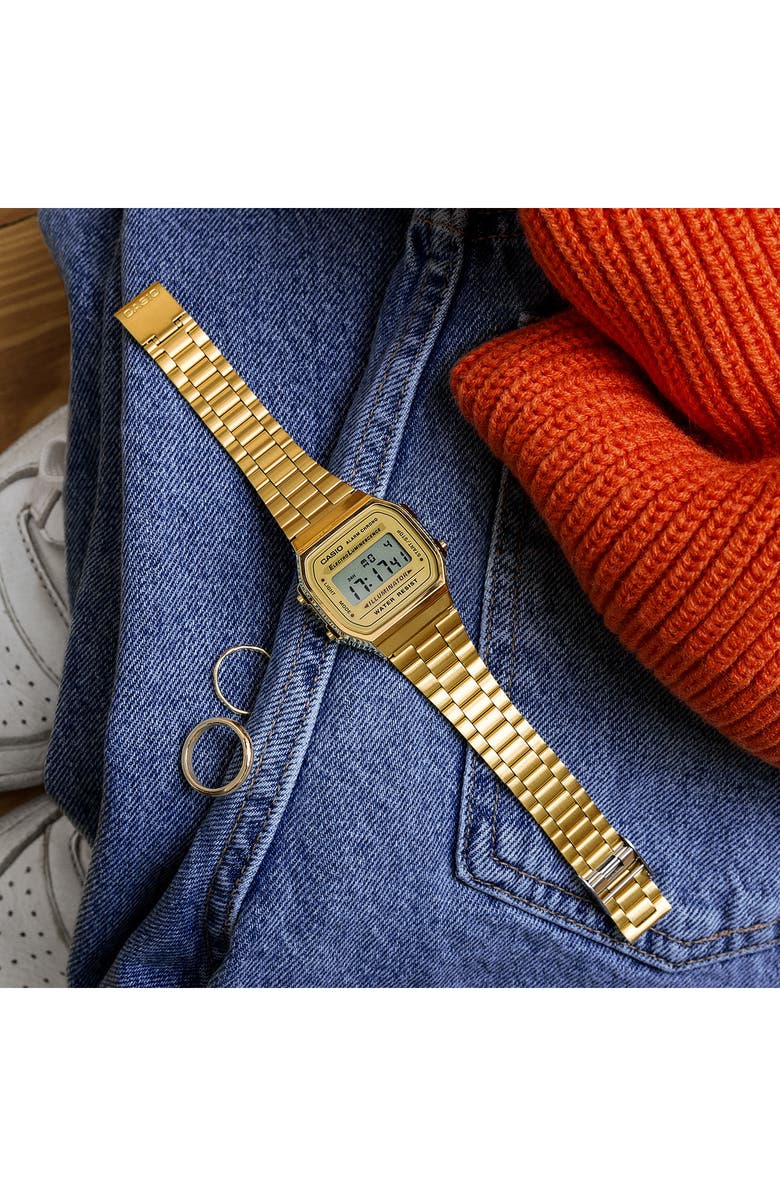 CASIO Vintage A168WG-9VT Digital Bracelet Watch, 33.5mm x 28.6mm, Alternate, color, Gold