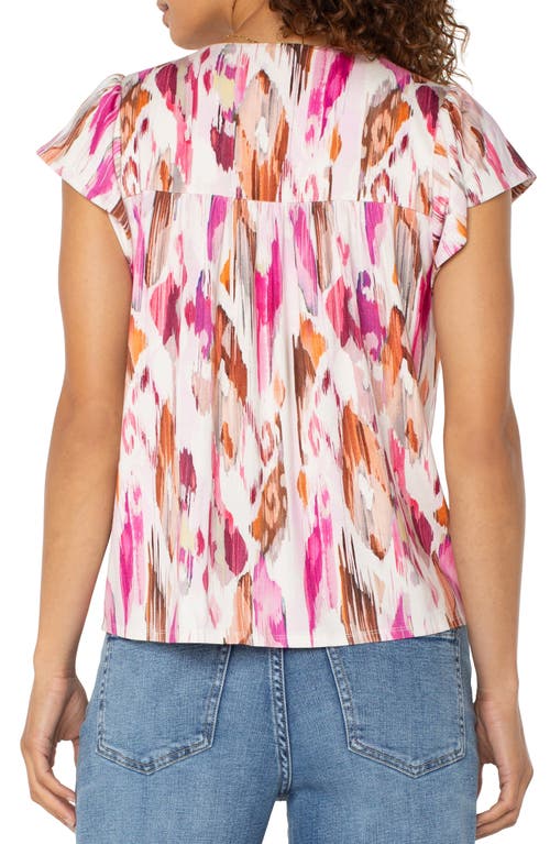 Liverpool Los Angeles Flutter Sleeve Knit Button-up Shirt In Pink Printed Ikat