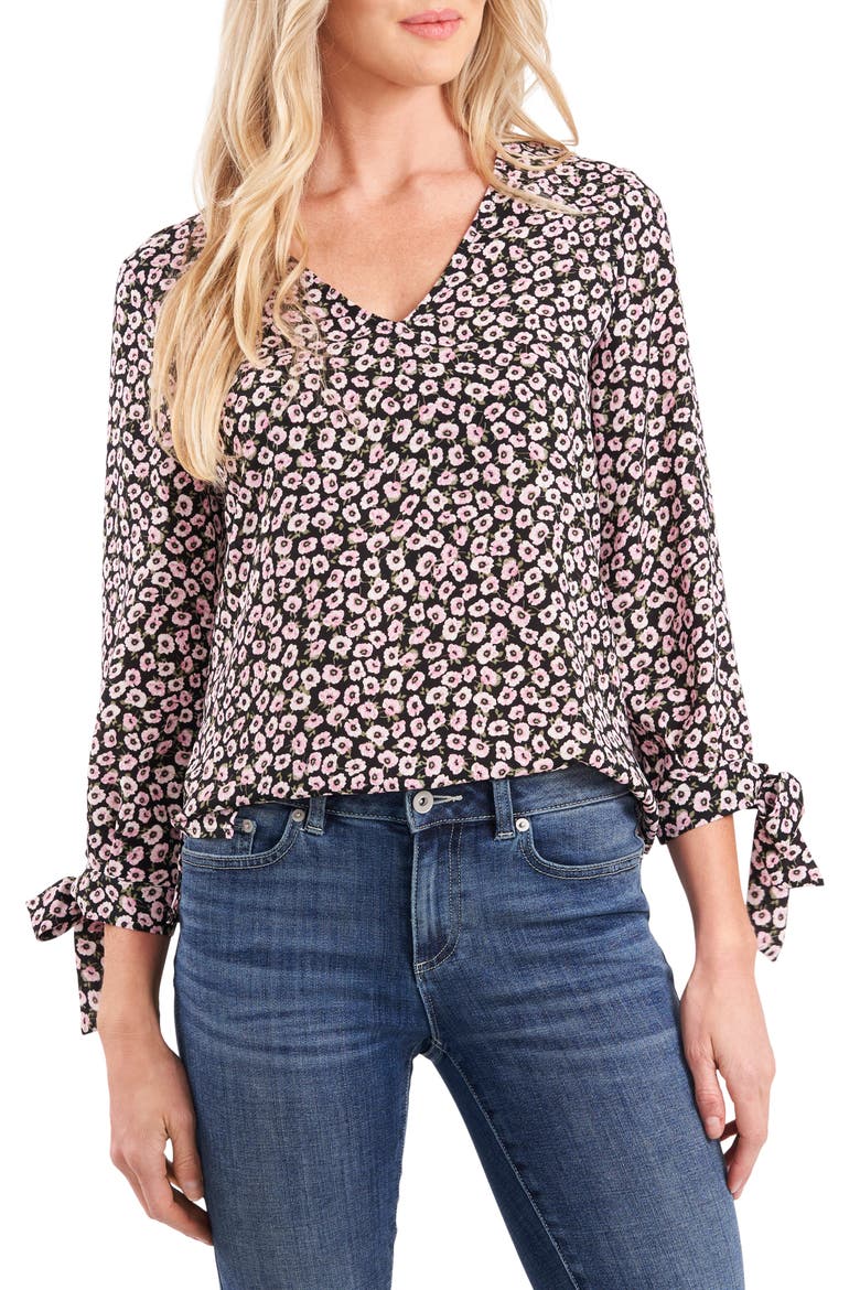 Floral Tie Sleeve Blouse, Main, color, SWEET ROSE