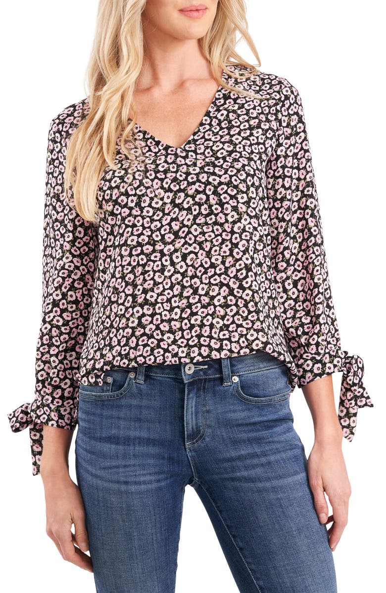 CeCe Floral Tie Sleeve Blouse, Main, color,