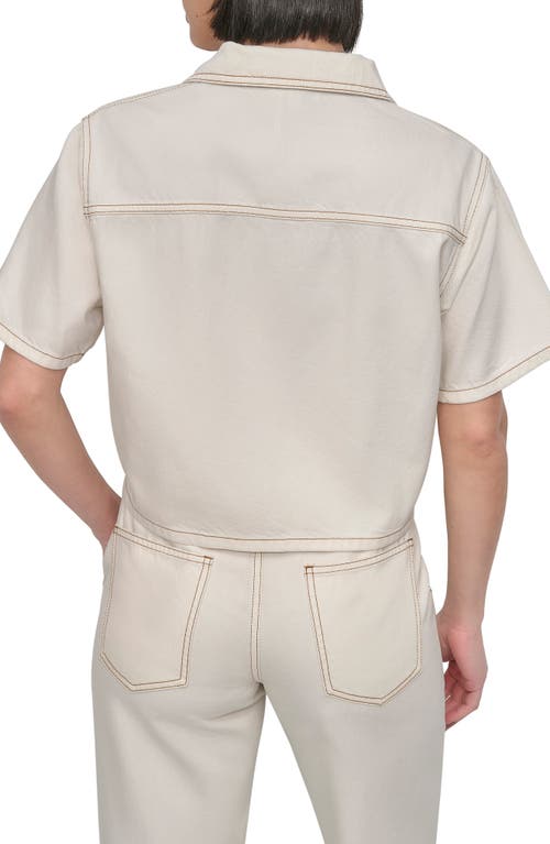 Dkny Ecru Crop Denim Jacket In Neutral