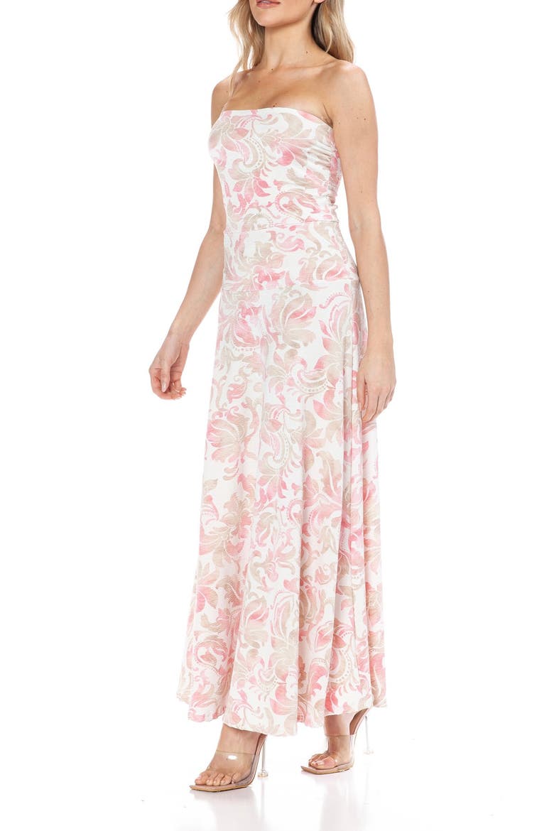 Printed Strapless Maxi Dress, Alternate, color, IVORY MULTI