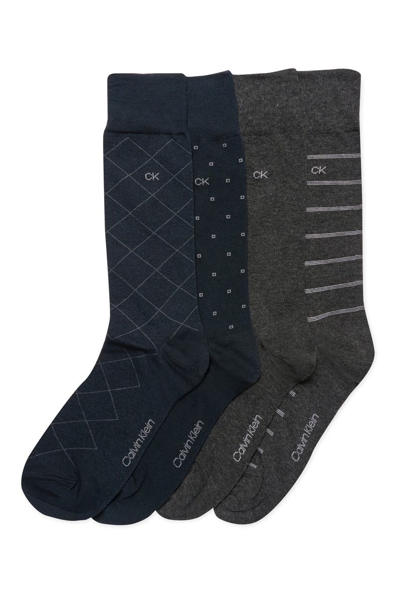 Assorted 4-Pack Cotton Blend Crew Socks, Main, color, NAVY
