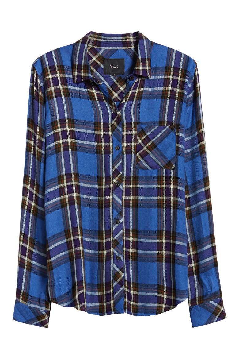 Hunter Plaid Button-Up Shirt, Alternate, color, SAPPHIRE INDIGO