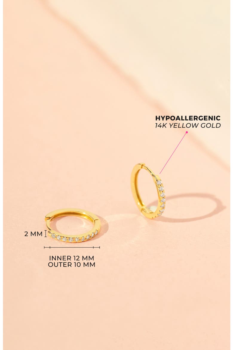 14k Clear Cubic Zirconia Encrusted Hoop Earrings, Alternate, color, Gold