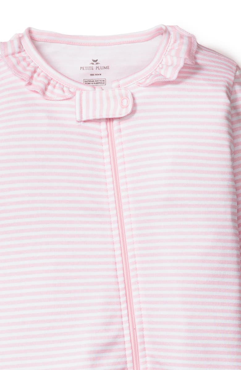 Petite Plume Stripe Fitted One-Piece Cotton Footie Pajamas, Alternate, color, Pink
