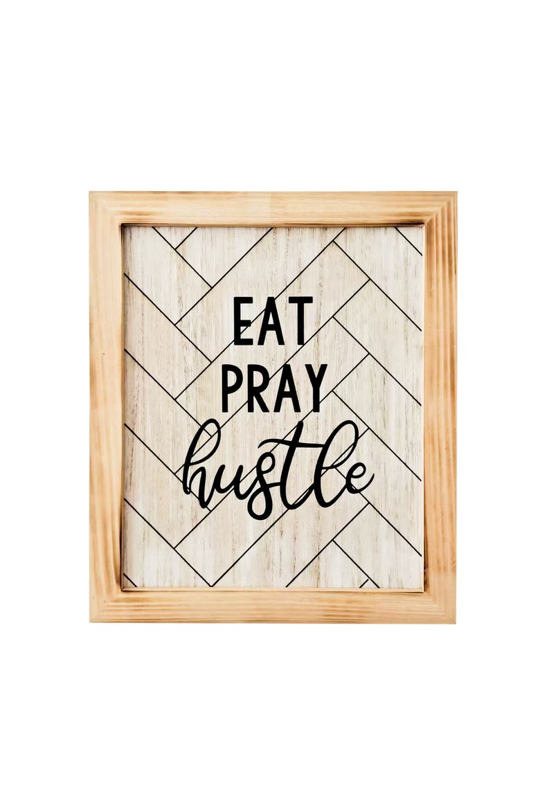 Pray Hustle Wall Decor, Main, color, Brown