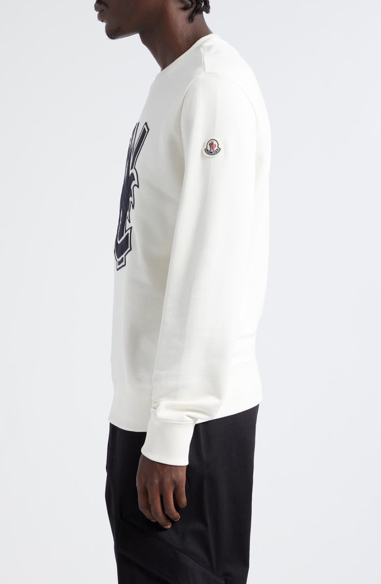 Moncler Hockey Appliqué Cotton Crewneck Sweatshirt, Alternate, color, Bright White