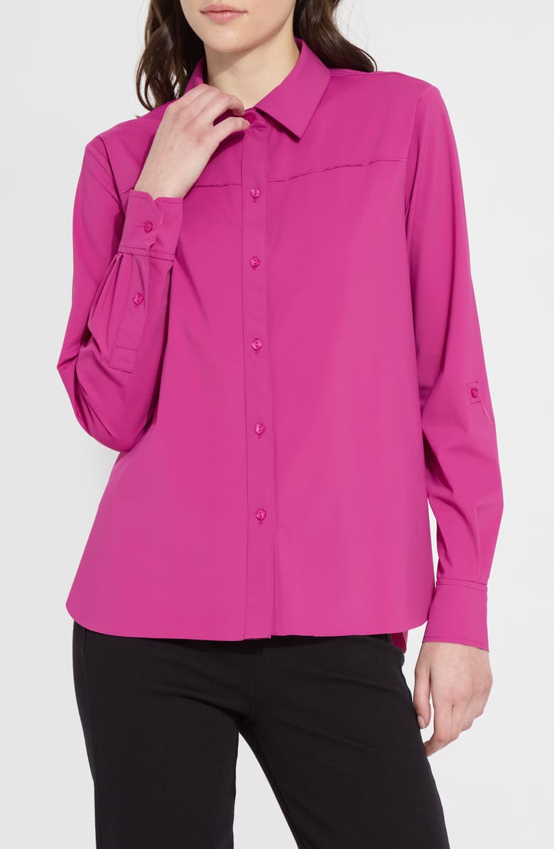 Lysse Roll Tab Button Down Shirt, Main, color, Fuchsia