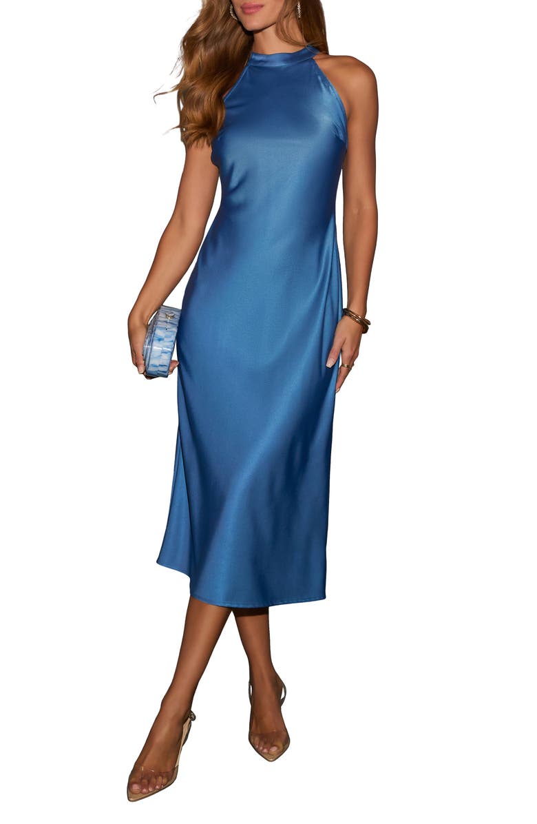 VICI Collection Hollyn Halter Neck Satin Cocktail Midi Dress, Main, color, 