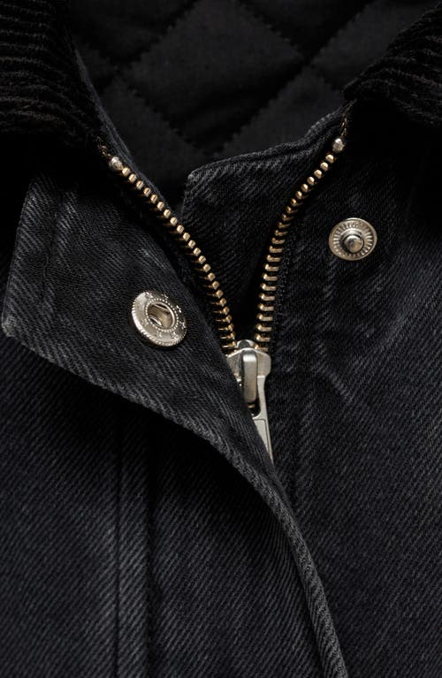 Mango Corduroy Collar Denim Jacket In Black Denim