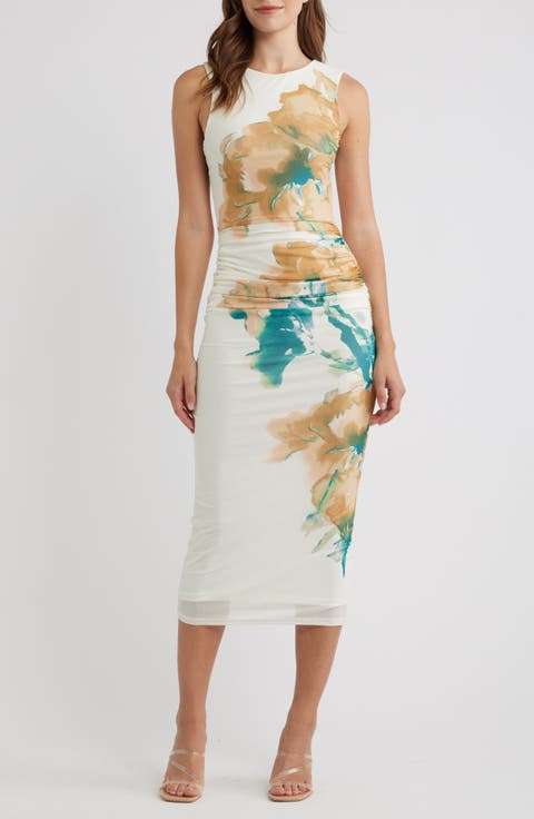 Floral Ruched Midi Dress