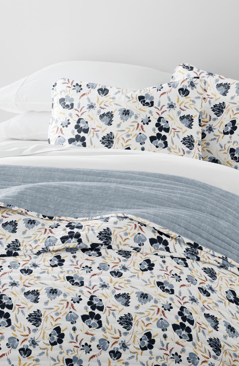 HOMESPUN Pattern Reversible Quilt & Sham Set, Alternate, color, Jacobean Light Blue