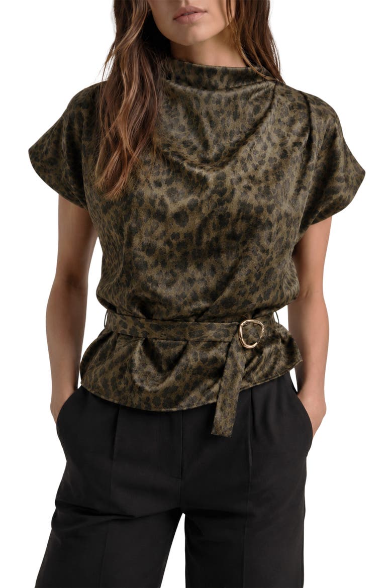 Belted Faux Suede Top, Main, color, OLIVE