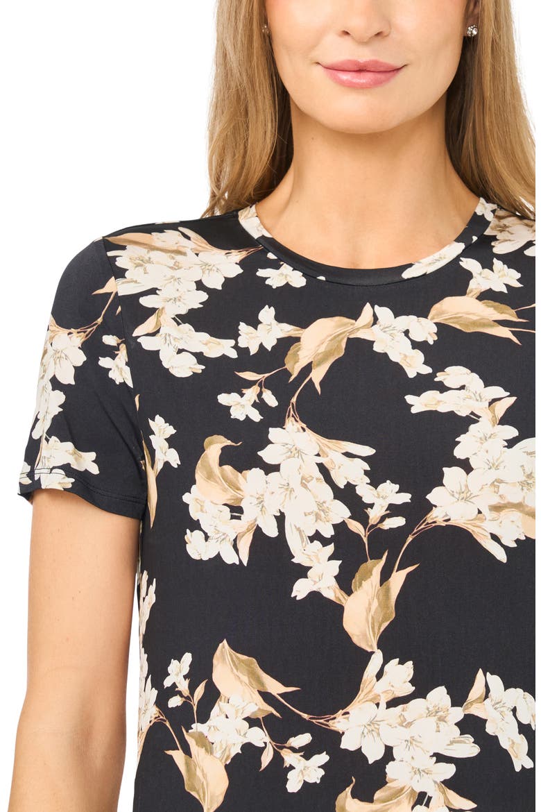 Spencer Floral Short Sleeve Top, Alternate, color, RICH BLACK