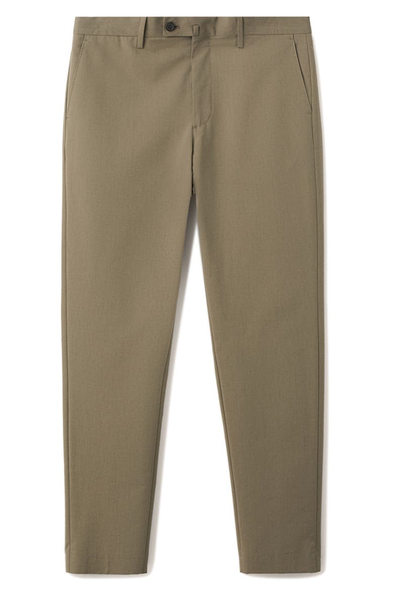 Slim Fit Flat Front Wool & Cotton Twill Pants, Alternate, color, KHAKI GREEN