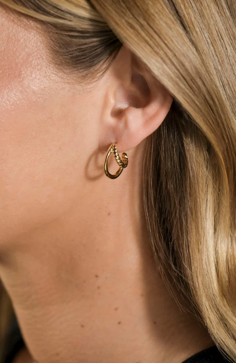 Sterling Forever Arcadia Double Row Huggie Hoop Earrings, Alternate, color, 