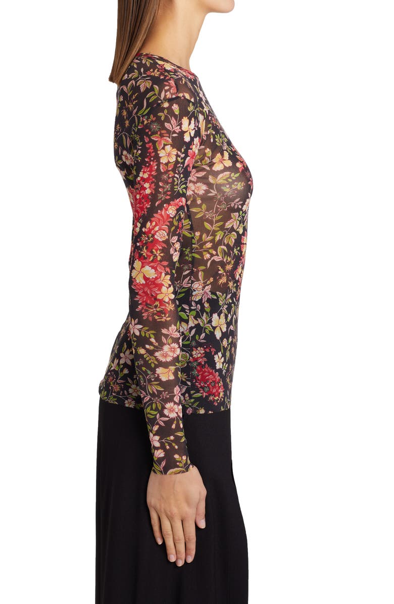 Etro Women's Maglia Solar Floral Paisley Print Mesh Top, Alternate, color, Black