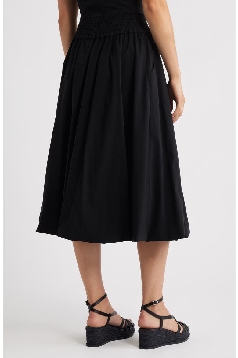 Smocked Waist Bubble Hem Midi Skirt, Alternate, color, BLACK