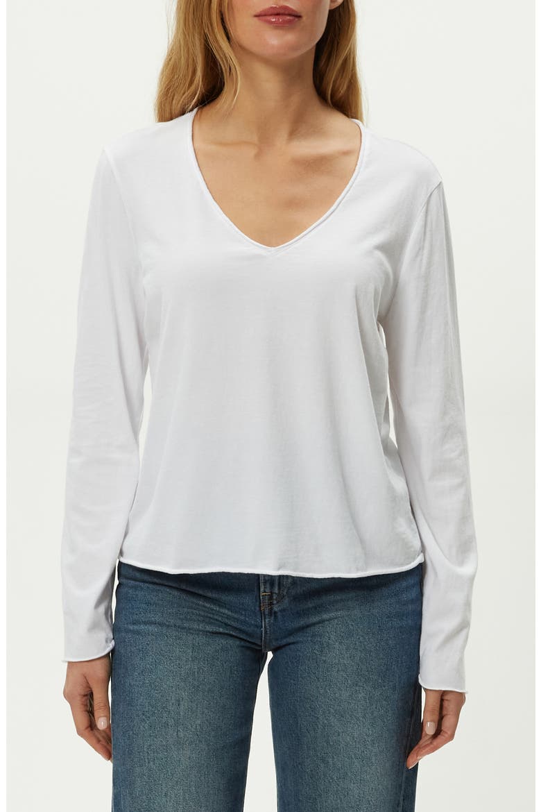 Kailee Long Sleeve V-Neck Cotton T-Shirt, Main, color, WHITE