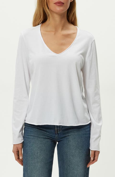Kailee Long Sleeve V-Neck Cotton T-Shirt