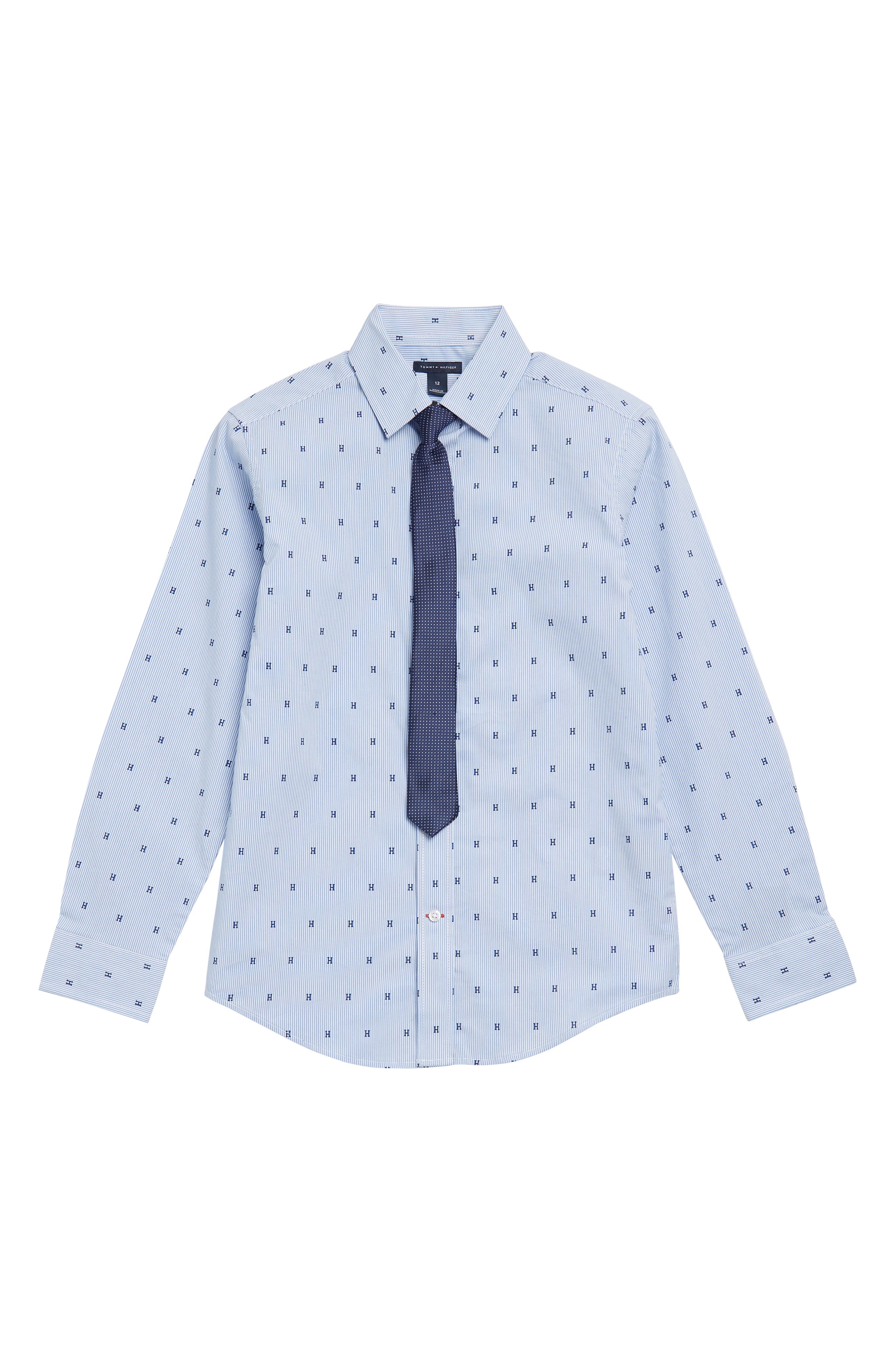 Tommy Hilfiger Kids' H Print Stretch Dress Shirt with Tie